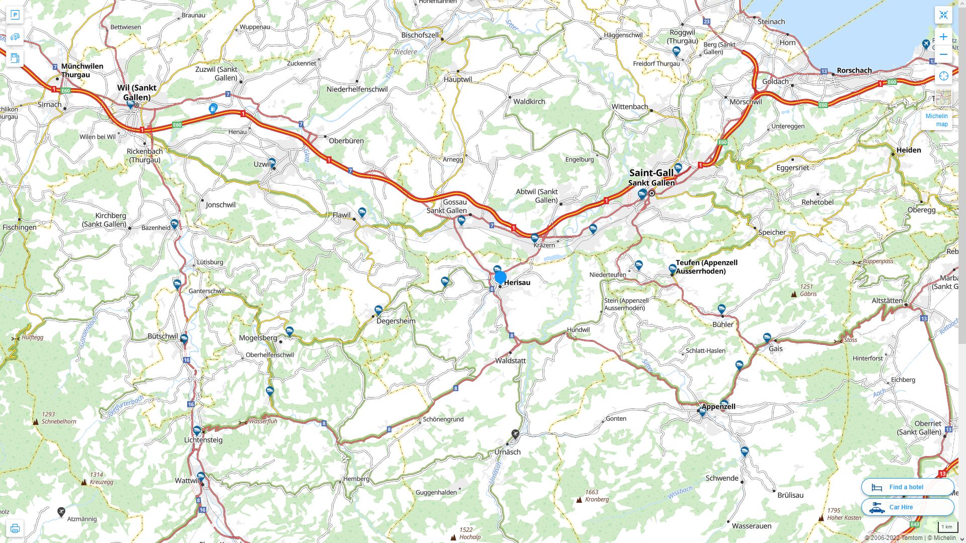 Herisau Highway and Road Map